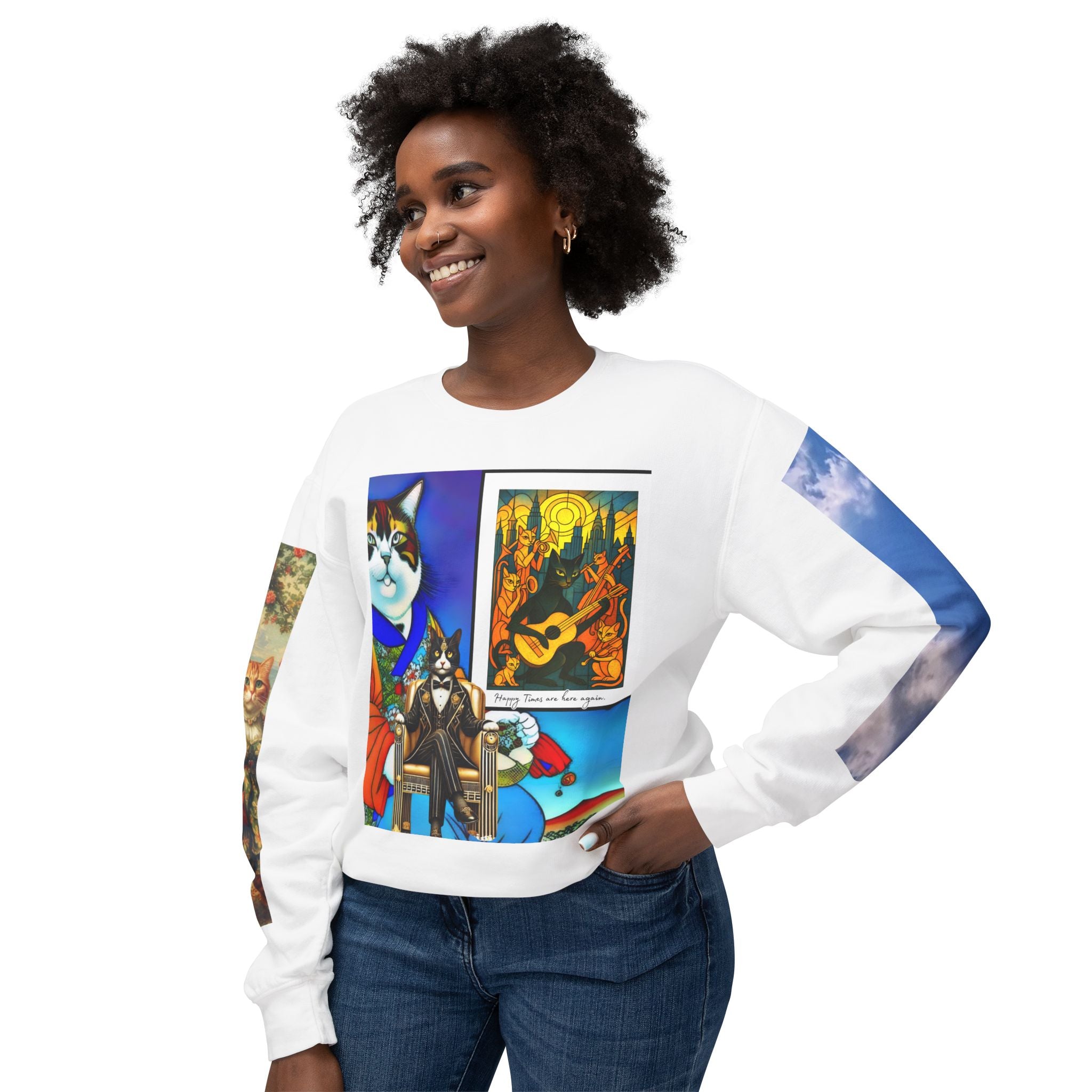 Colorful Cat Art Unisex Lightweight Sweatshirt - Fun & Quirky Design for Cat Lovers - planetplanasspace