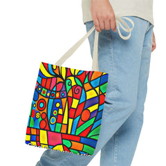 Copy of Tote Bag - Graphic Cubic Style Flowers Designer Weekend Bag with God Safety Artist Logo
