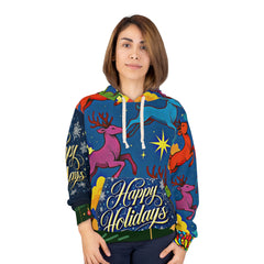 Reindeer Wonderland Hoodie Red, White, Blue Holiday Season Sweatshirt
