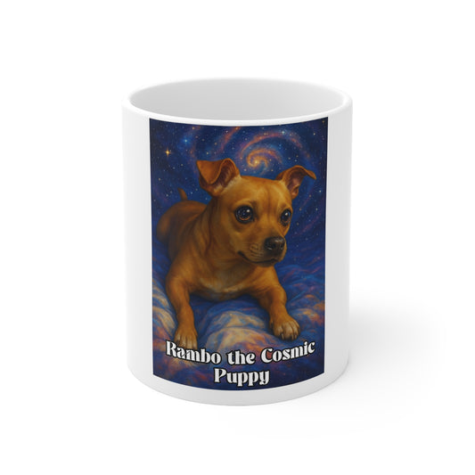 Galactic Puppy Coffee Mug | Cute Dog Lover Gift | Rambo the Cosmic Puppy | Space-Themed Drinkware | Fun Pet Mug