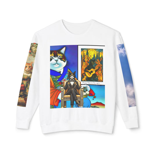 Colorful Cat Art Unisex Lightweight Sweatshirt - Fun & Quirky Design for Cat Lovers - planetplanasspace