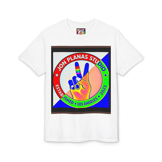 Jon Planas Studio Peace Sign T-Shirt — Rainbow Logo Graphic Tee