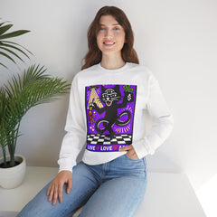 Crewneck Sweatshirt — 'Live • Love • Art' Colorful Street Art Cat Design