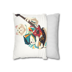 Cat Guitar Faux Suede Pillow Cover — Cool Rocker Cat Decorative Throw Pillowcase