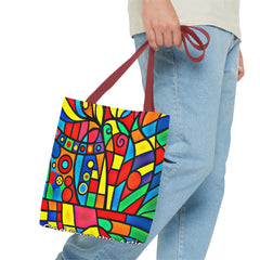 Copy of Tote Bag - Graphic Cubic Style Flowers Designer Weekend Bag with God Safety Artist Logo