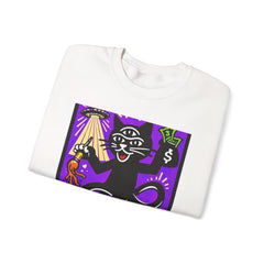 Crewneck Sweatshirt — 'Live • Love • Art' Colorful Street Art Cat Design