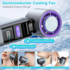 Portable Handheld Turbo Fan - 5 Gear High Speed 4000mAh Rechargeable Mini Personal Hand Fan with Flashlight and Cooling, Travel