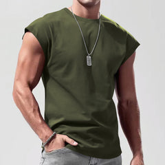 Men's Loose Short Sleeve T-Shirt round Neck Sleeveless Casual Breathable Summer Sports Basic Vest