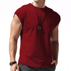 Men's Loose Short Sleeve T-Shirt round Neck Sleeveless Casual Breathable Summer Sports Basic Vest