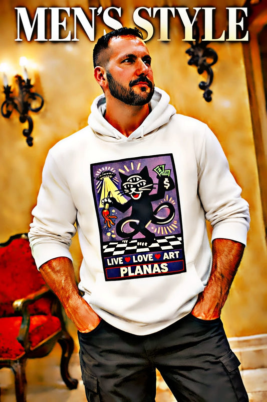 Crewneck Sweatshirt — 'Live • Love • Art' Colorful Street Art Cat Design