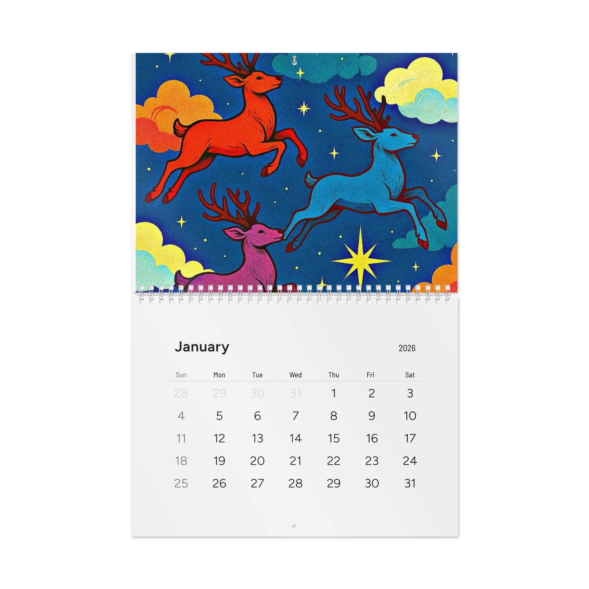 2026 Holiday Cats & Reindeer Wall Calendar — Cute Cat Lover Snowy Scenes