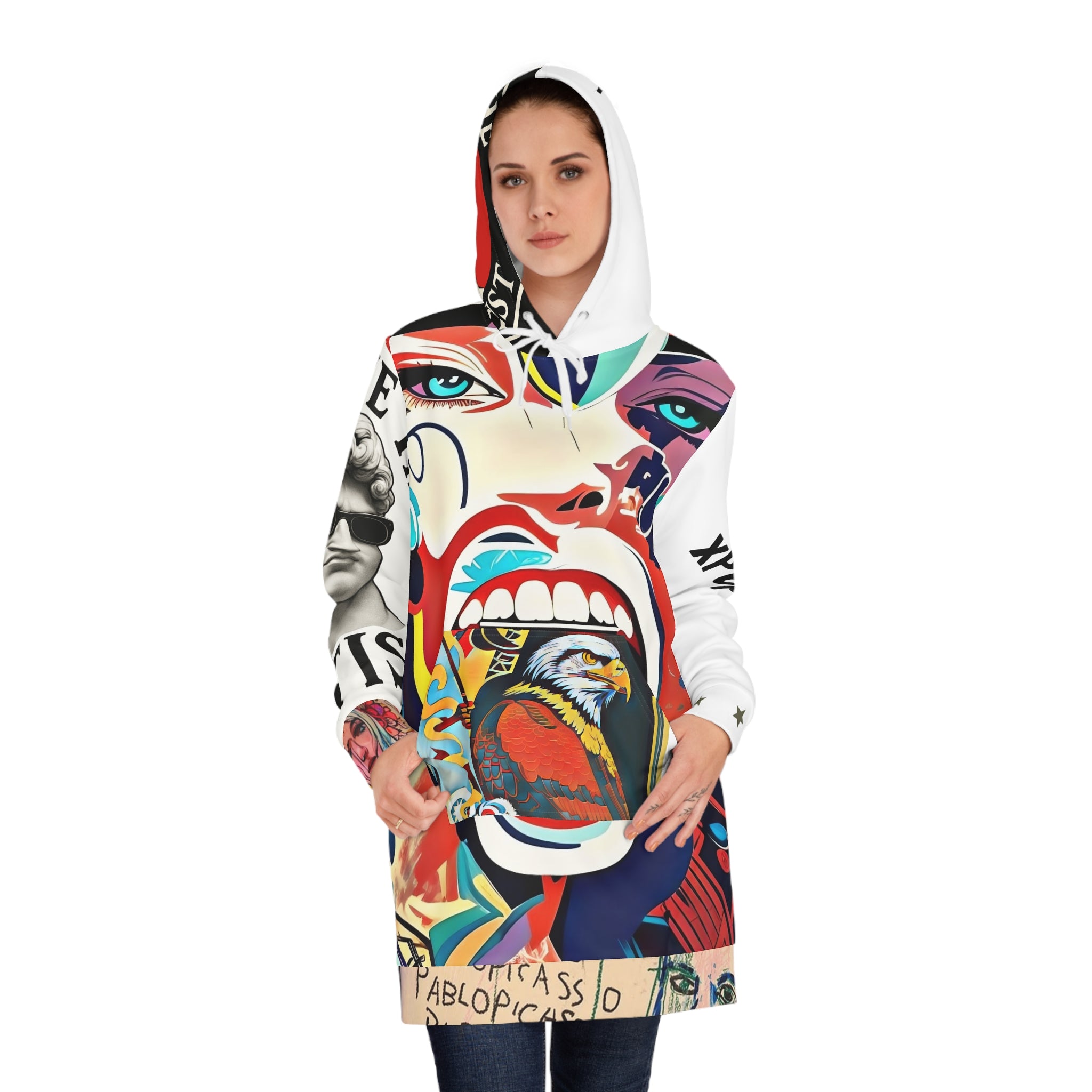 Bold Art Printed Women's Hoodie Dress - Unique Fashion Statement for Creative Souls, Ideal for Casual Outings, Art Lovers, Festivals, [...] - planetplanasspace