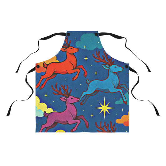 Holiday Reindeer Apron — Colorful Santa Reindeer with Stars