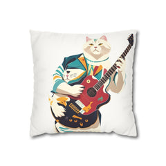 Cat Guitar Faux Suede Pillow Cover — Cool Rocker Cat Decorative Throw Pillowcase
