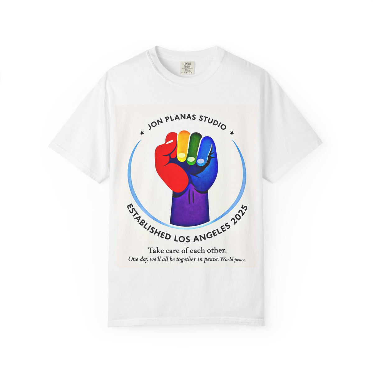 Rainbow Fist Graphic T-Shirt — "Take Care of Each Other" Statement Tee