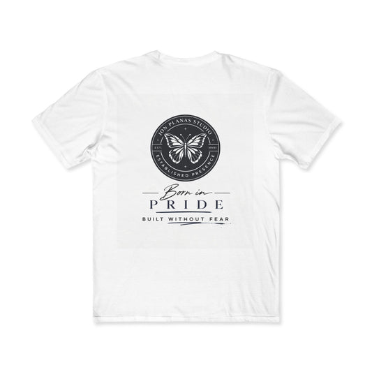 Men's Pride T-Shirt — "Born in Pride" Butterfly & Rainbow Heart Tee