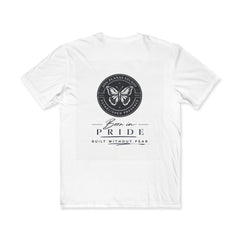 Men's Pride T-Shirt — "Born in Pride" Butterfly & Rainbow Heart Tee