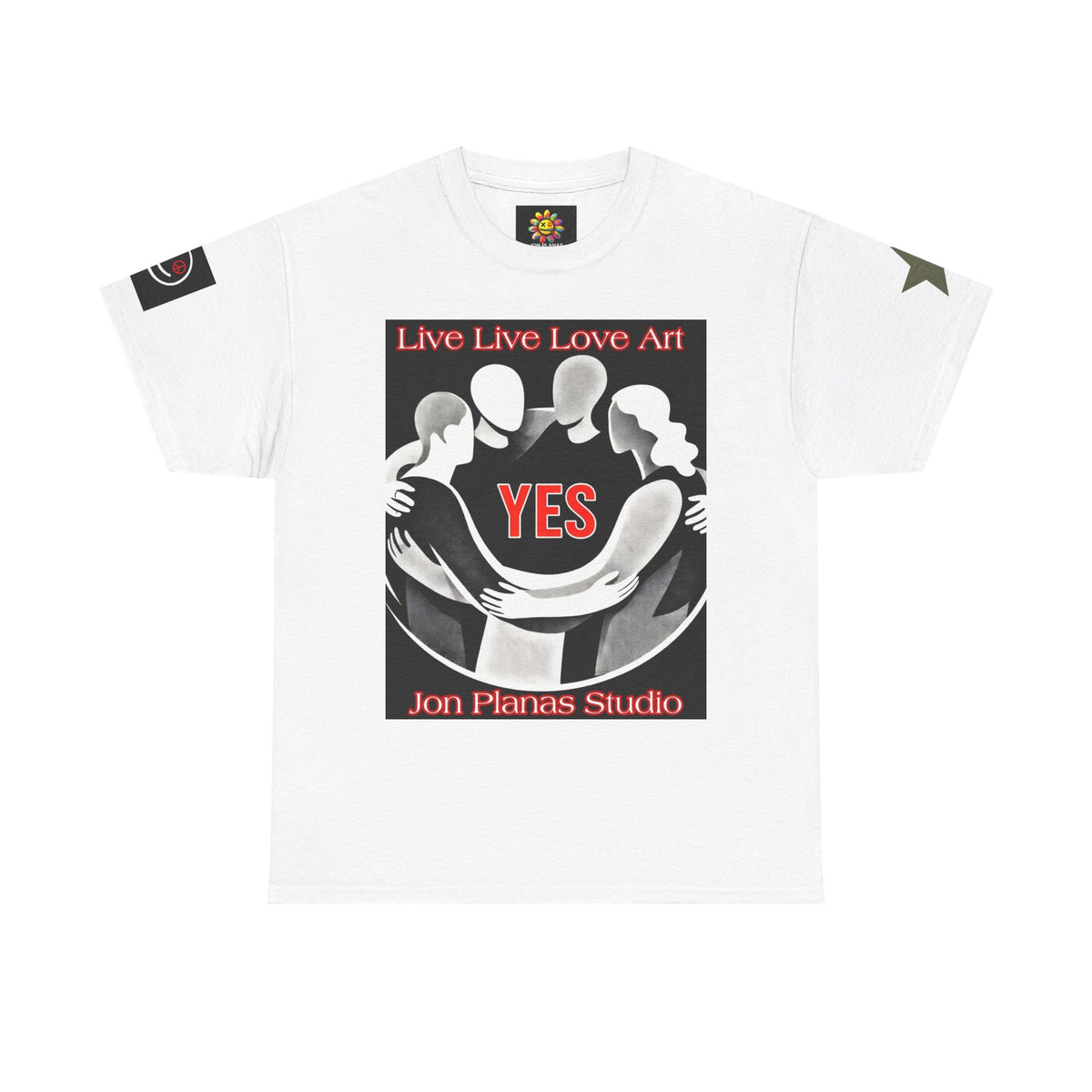 YES Unity Art T‑Shirt — "Live Live Love Art" Graphic Tee with "If one of us suffers..." Back Quote