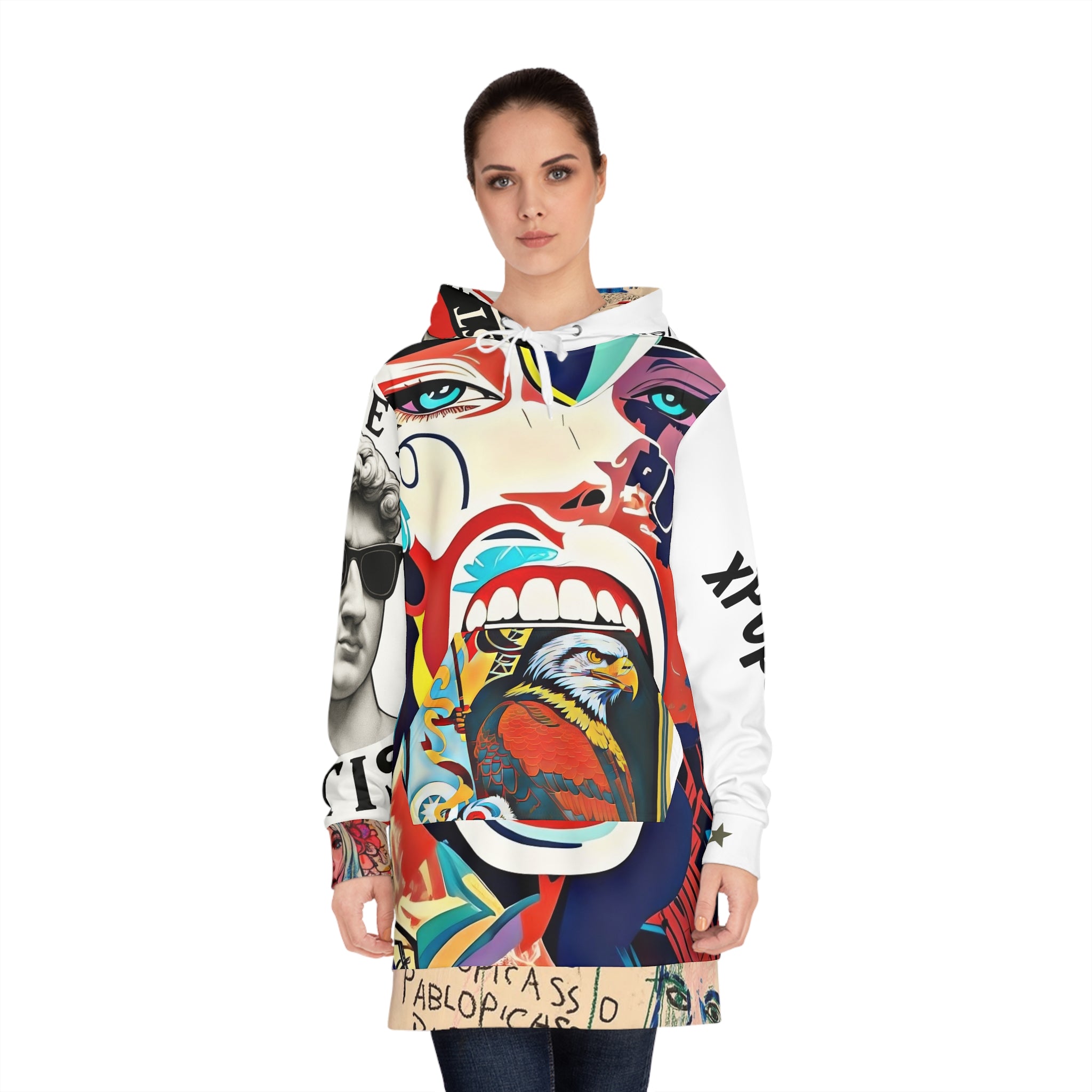 Bold Art Printed Women's Hoodie Dress - Unique Fashion Statement for Creative Souls, Ideal for Casual Outings, Art Lovers, Festivals, [...] - planetplanasspace