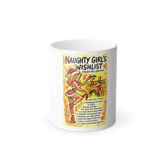 Naughty Girl's Wishlist Color Morphing Mug | Fun Holiday Gift, Custom Coffee Cup, Unique Kitchen Decor, Secret Santa, Funny Present