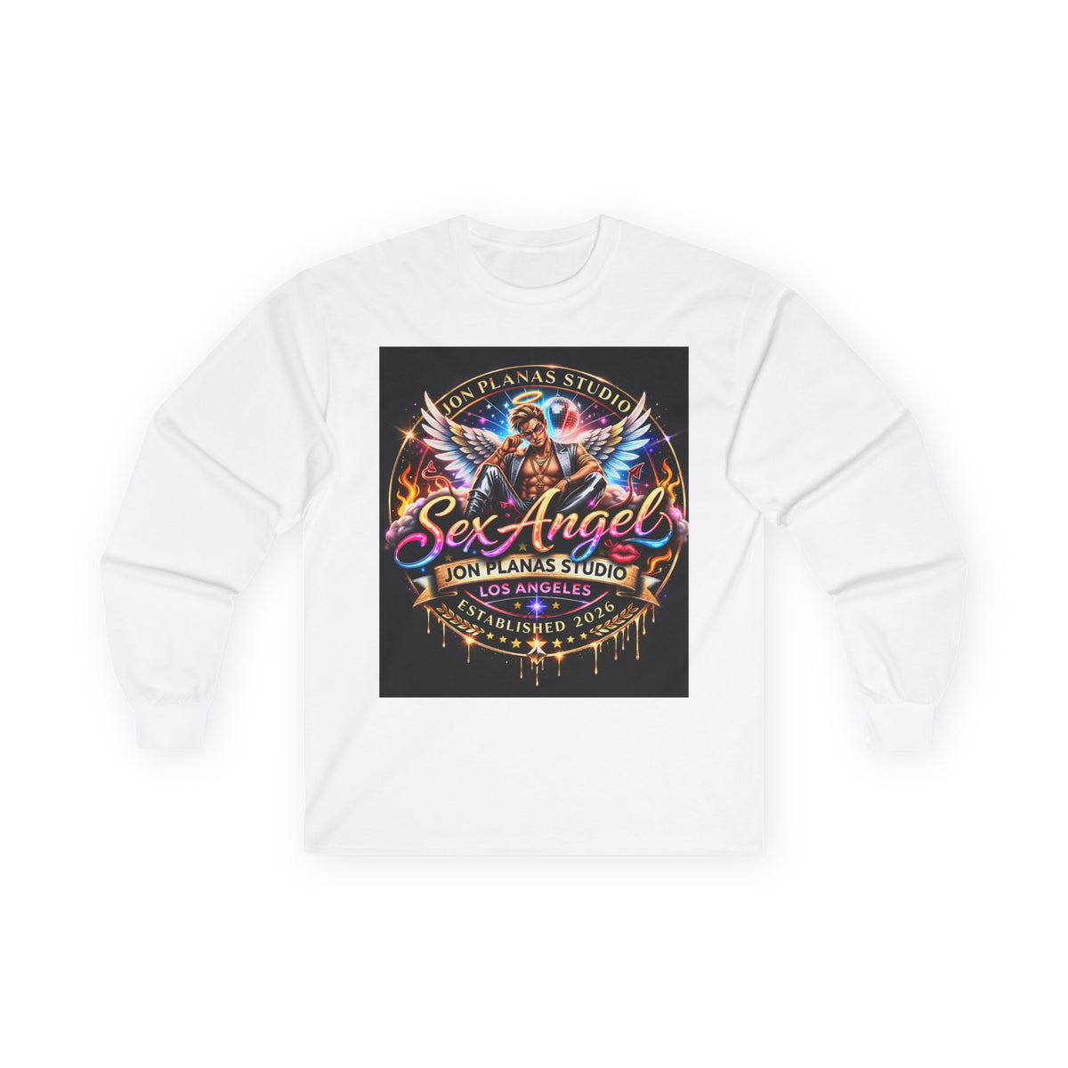 Sex Angel Graphic Long Sleeve Tee — Bold Retro Motorcycle Club Design
