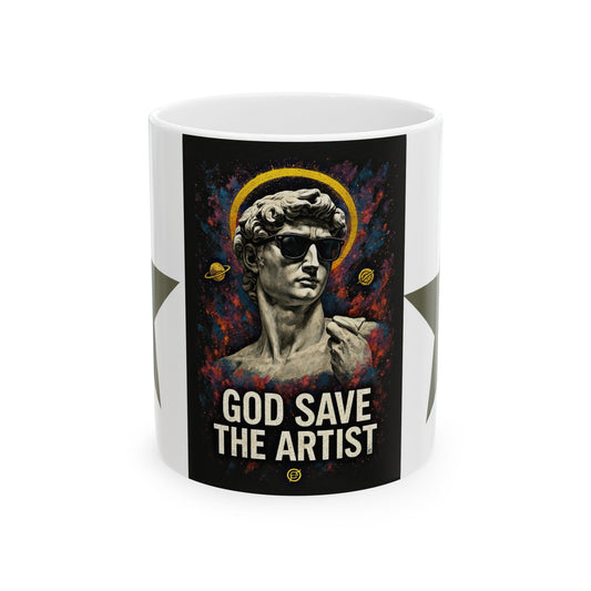 God Save The Artist Ceramic Mug — Retro Statue Art Coffee Cup (11oz/15oz)
