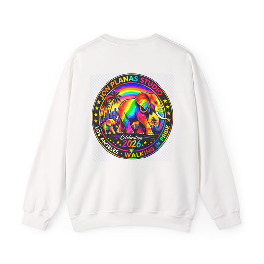 Pride Heart Elephants Crewneck Sweatshirt — "Jon Planas Studio" Rainbow Design