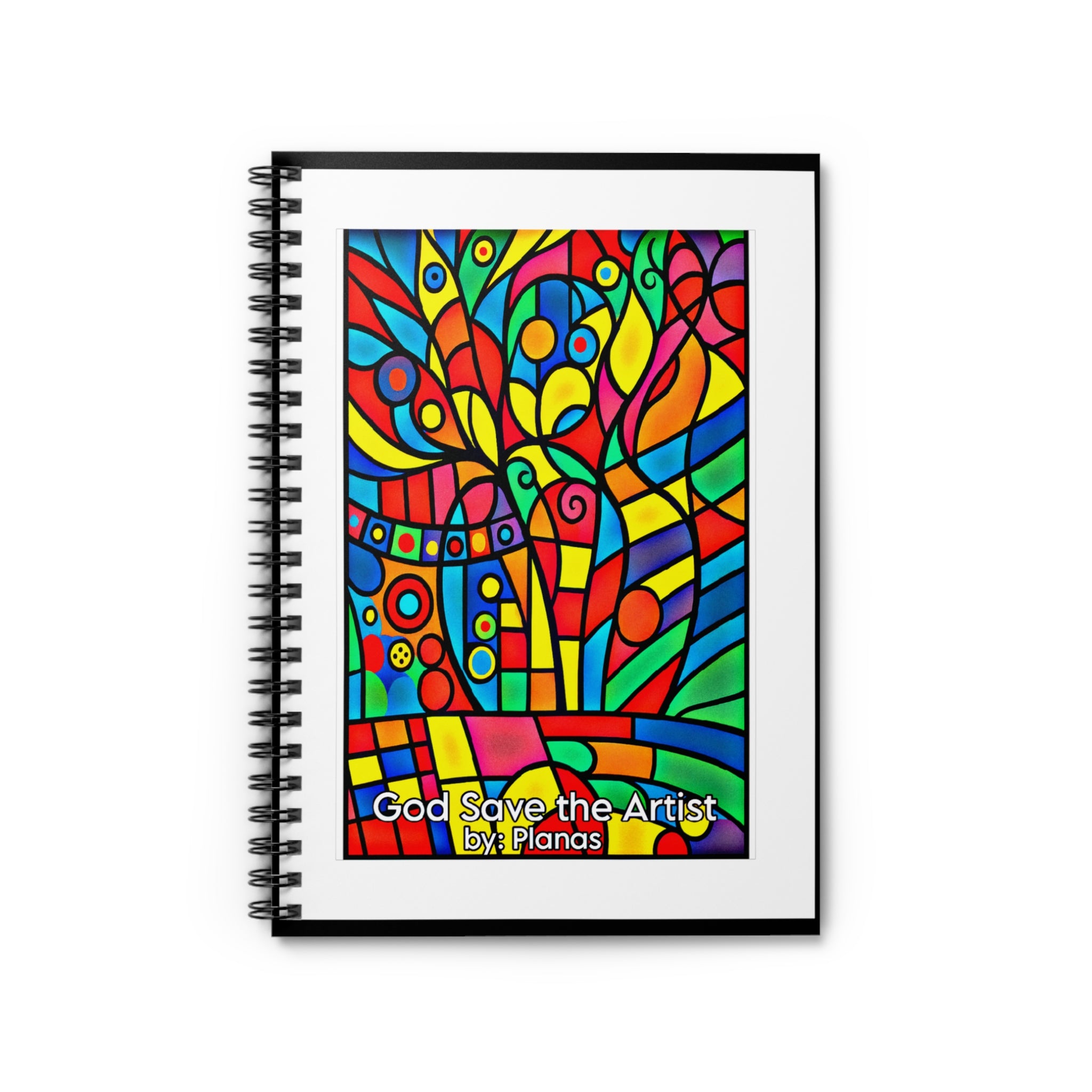 Artist-Inspired Spiral Notebook — 'God Save the Artist' Colorful Stained-Glass Design, Ruled Journal for Sketching & Notes