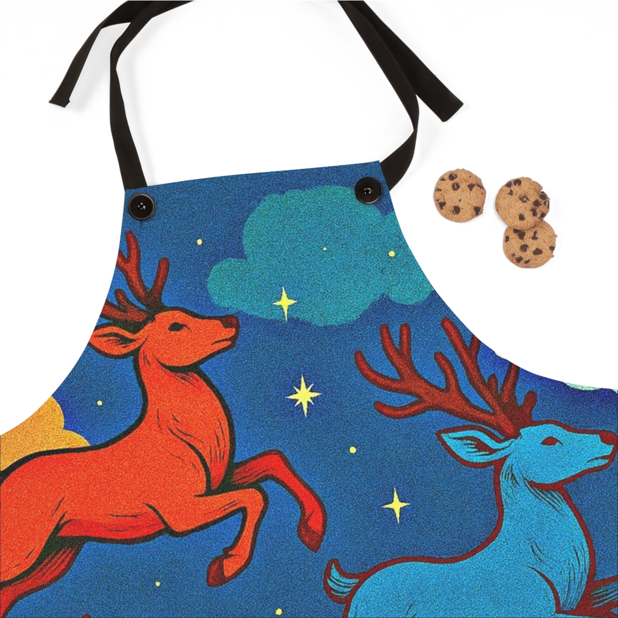 Holiday Reindeer Apron — Colorful Santa Reindeer with Stars