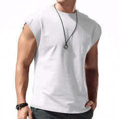 Men's Loose Short Sleeve T-Shirt round Neck Sleeveless Casual Breathable Summer Sports Basic Vest