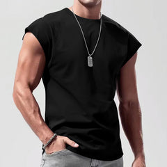 Men's Loose Short Sleeve T-Shirt round Neck Sleeveless Casual Breathable Summer Sports Basic Vest