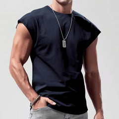 Men's Loose Short Sleeve T-Shirt round Neck Sleeveless Casual Breathable Summer Sports Basic Vest