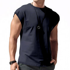 Men's Loose Short Sleeve T-Shirt round Neck Sleeveless Casual Breathable Summer Sports Basic Vest
