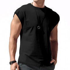 Men's Loose Short Sleeve T-Shirt round Neck Sleeveless Casual Breathable Summer Sports Basic Vest