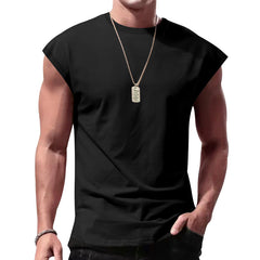 Men's Loose Short Sleeve T-Shirt round Neck Sleeveless Casual Breathable Summer Sports Basic Vest
