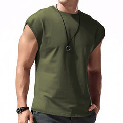 Men's Loose Short Sleeve T-Shirt round Neck Sleeveless Casual Breathable Summer Sports Basic Vest