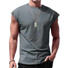 Men's Loose Short Sleeve T-Shirt round Neck Sleeveless Casual Breathable Summer Sports Basic Vest