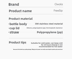 Owala Freesip 16oz insulated cup new straw cup stainless steel water cup portable cup 475ml，BPA-Free