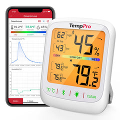 TempPro TP359 80M Bluetooth Wireless Room Digital Thermometer Hygrometer Indoor Thermometer Temperature and Humidity Monitor