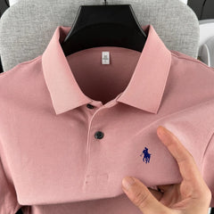 100% pure cotton high-end brand men's short sleeve polo shirt 2026 summer luxury fashion pony embroidery golf top casual T-shirt