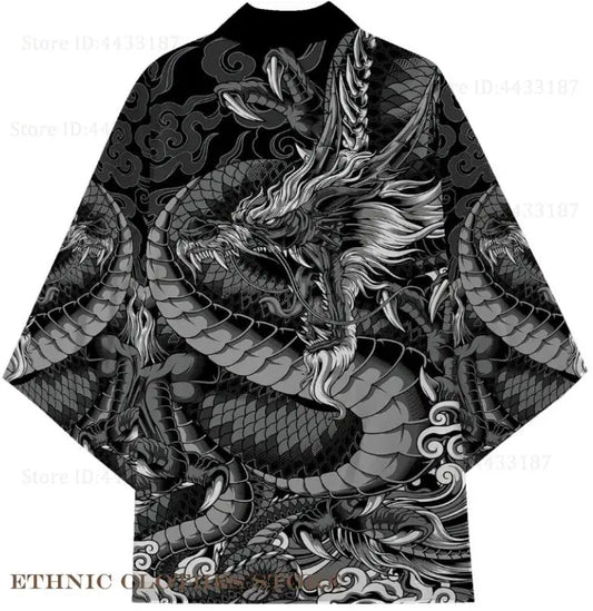 Oversize 3XL 4XL 5XL Japanese Kimono Cardigan Traditional Men's Samurai Cosplay Costume Chinese Style Print Dragon Yukata Haori