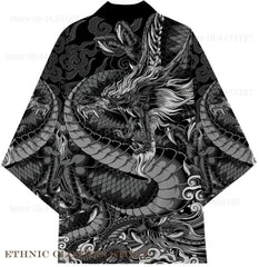 Oversize 3XL 4XL 5XL Japanese Kimono Cardigan Traditional Men's Samurai Cosplay Costume Chinese Style Print Dragon Yukata Haori