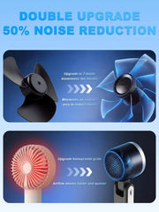 Portable Handheld Turbo Fan, 5 Gear Wind, Battery Operated, Up To 13 Working Hours Rechargeable Fan, 3 IN 1 Hand Fans With