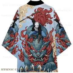Oversize 3XL 4XL 5XL Japanese Kimono Cardigan Traditional Men's Samurai Cosplay Costume Chinese Style Print Dragon Yukata Haori