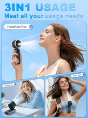 Portable Handheld Turbo Fan, 5 Gear Wind, Battery Operated, Up To 13 Working Hours Rechargeable Fan, 3 IN 1 Hand Fans With