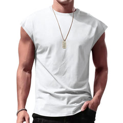 Men's Loose Short Sleeve T-Shirt round Neck Sleeveless Casual Breathable Summer Sports Basic Vest