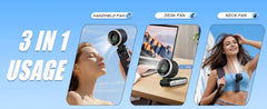 Portable Handheld Turbo Fan, 5 Gear Wind, Battery Operated, Up To 13 Working Hours Rechargeable Fan, 3 IN 1 Hand Fans With